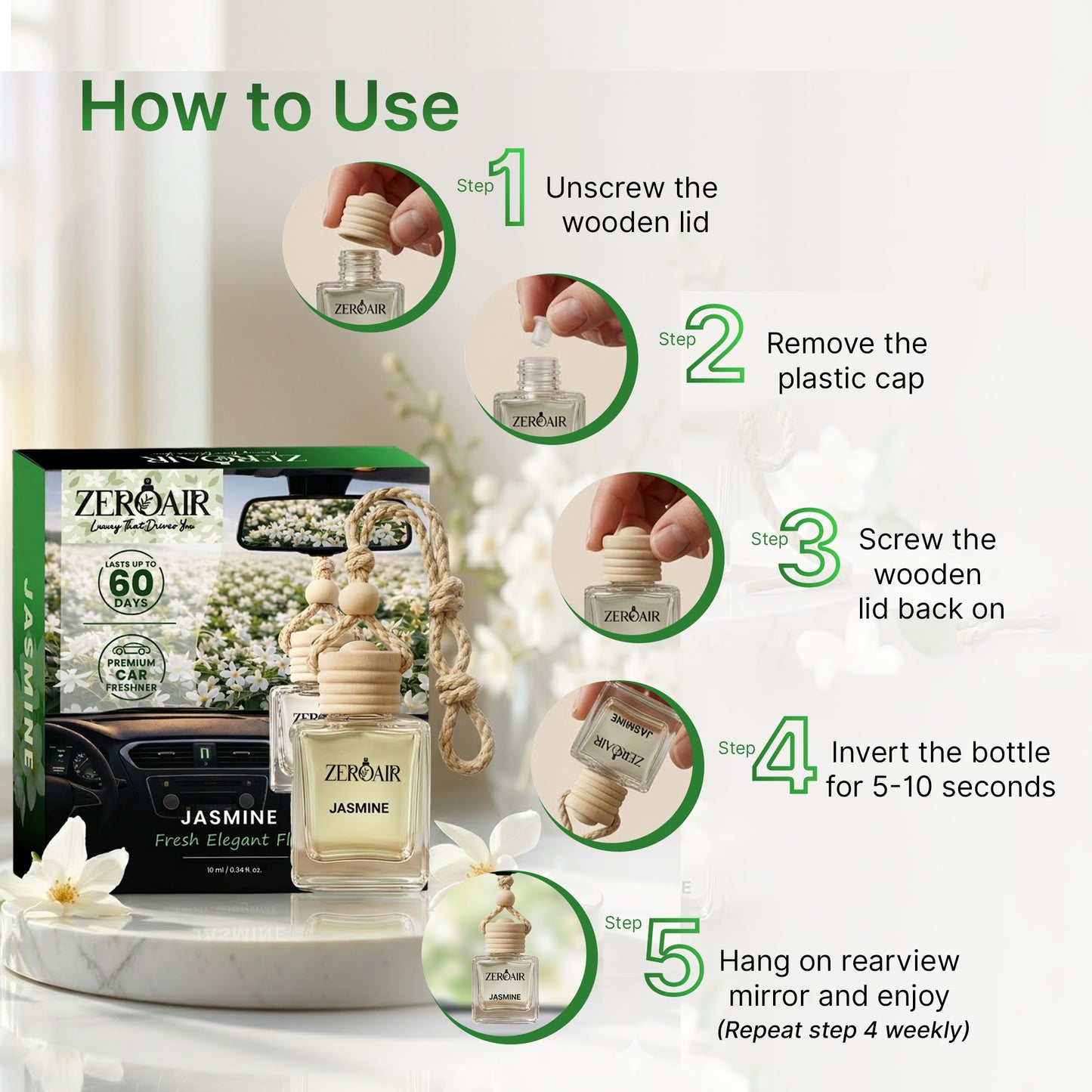 ZeroAir Jasmine Hanging Car Perfume